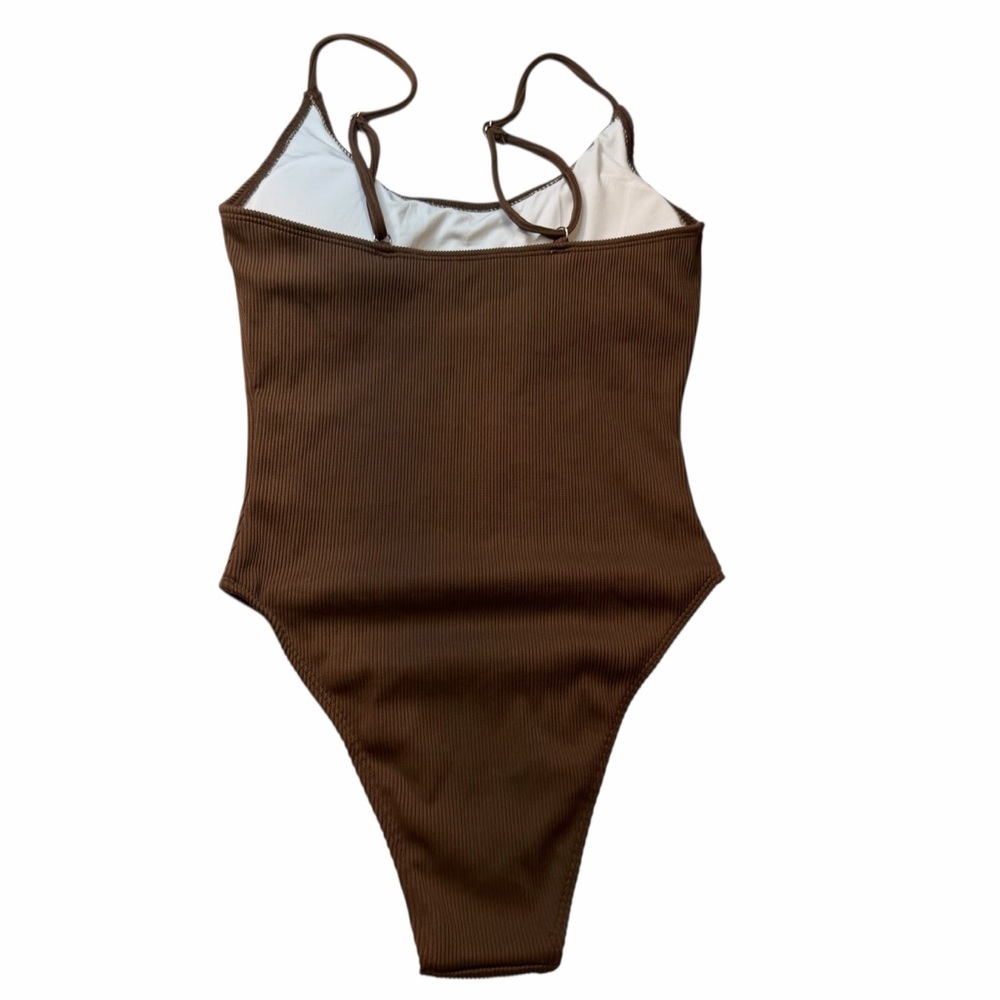 Amazon Brown Ribbed One-Piece Swimsuit - Picture 2 of 4